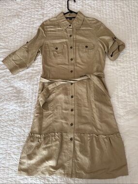 Chadwicks Button-Front Midi Shirt Dress in Beige